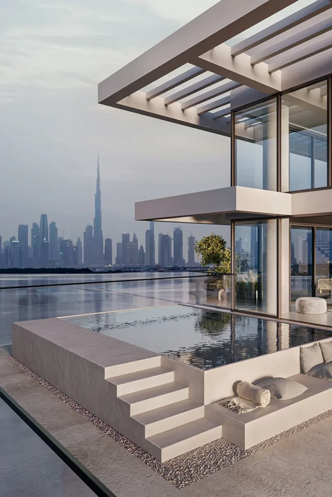 terrace pool render with skyline, Kempinski Residences The Creek - Tower 1, Healthcare City Phase 2, Dubai