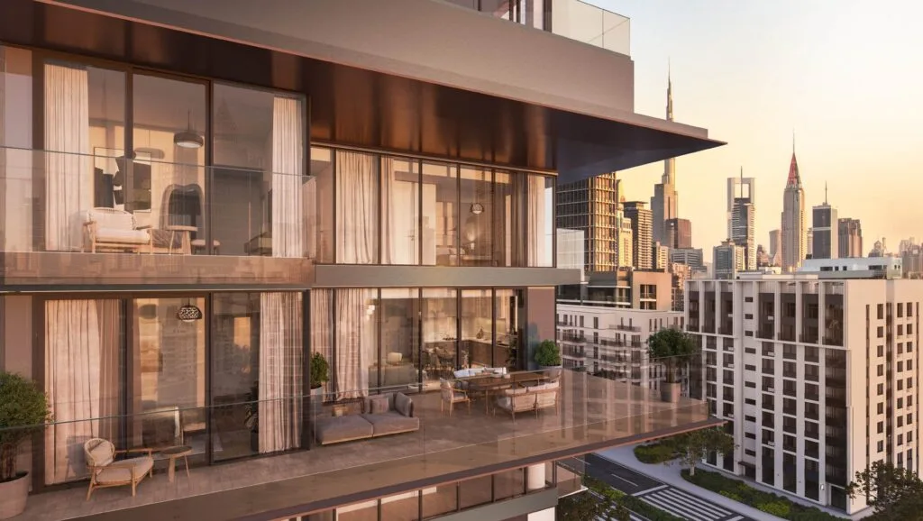 Koro One apartment terrace with city skyline view