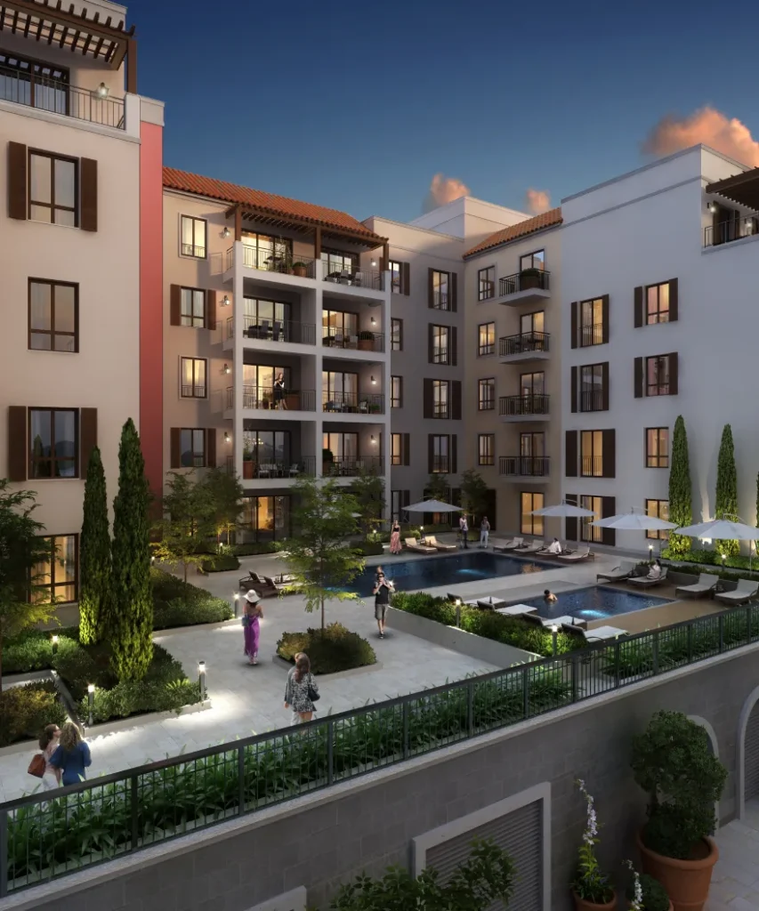 La Rive by Meraas in Port de La Mer, Dubai — Courtyard apartments surrounding landscaped swimming pool