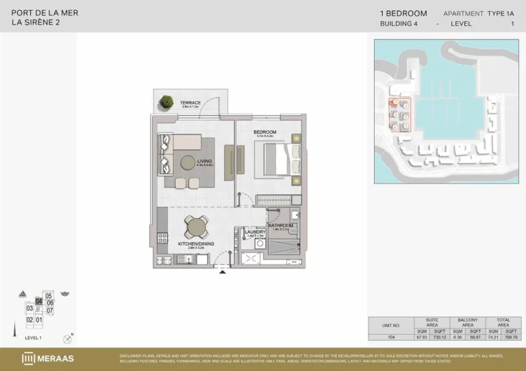 La Sirene Buildings 4-6 floor plan 1 BR · 799 sqft