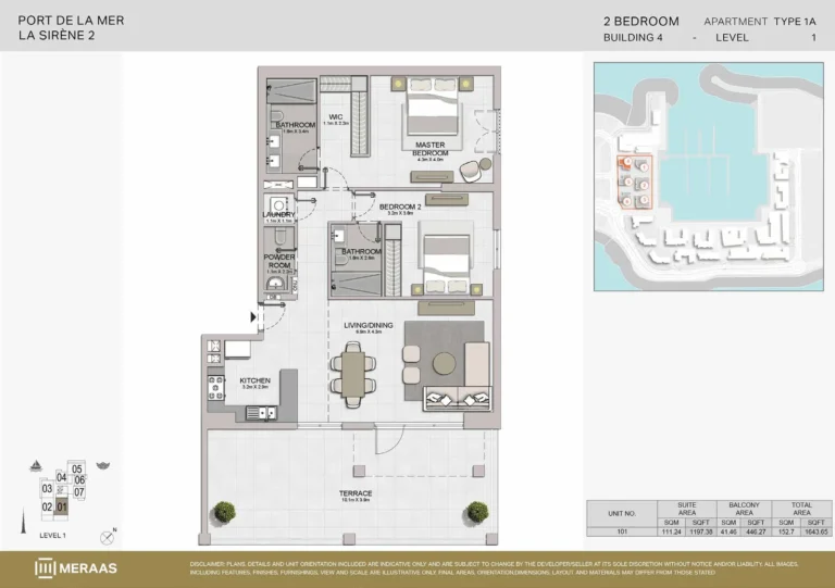 La Sirene Buildings 4-6 floor plan 2 BR · 1644 sqft