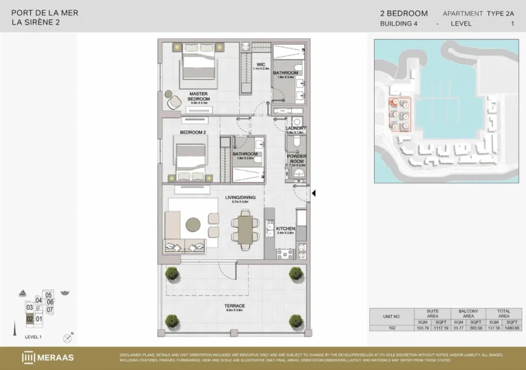 La Sirene Buildings 4-6 floor plan 2 BR · 1481 sqft