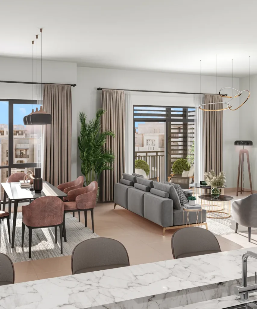 Lamaa Mjl by Meraas in Madinat Jumeirah Living, Dubai — Bright contemporary apartment living and dining interior