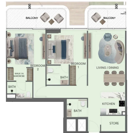 Lumea Residences floor plan 2-спальн.
