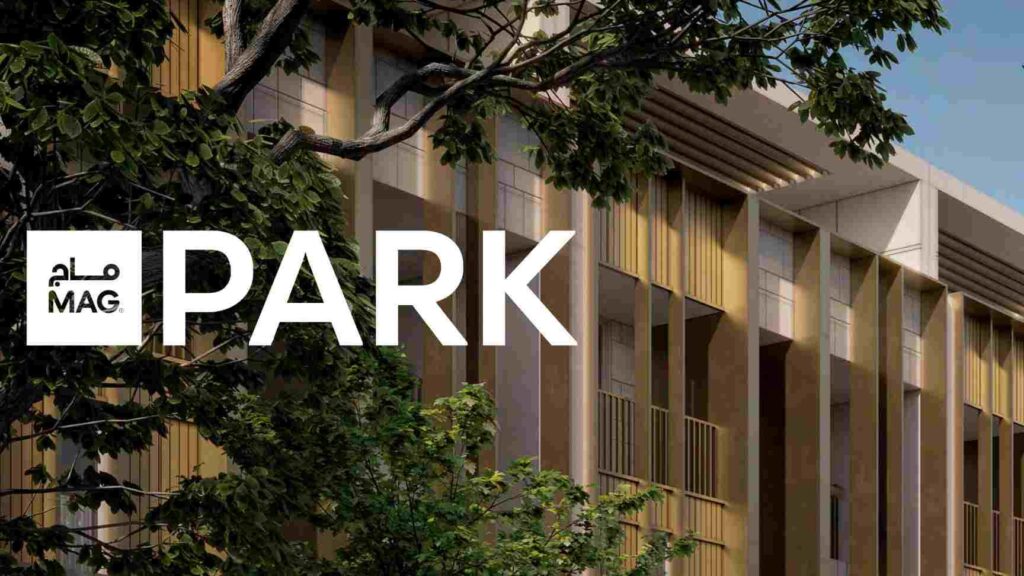 Exterior view of modern building facade with trees