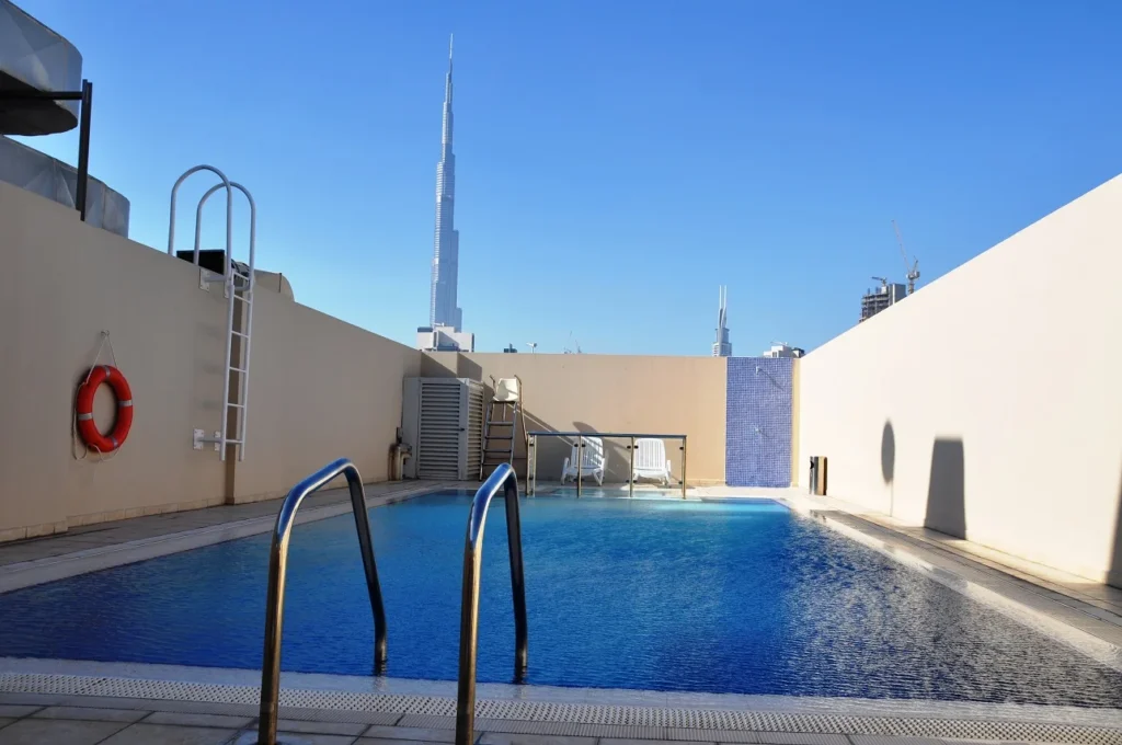 rooftop pool with Burj Khalifa view, Mayfair Tower, Business Bay, Dubai