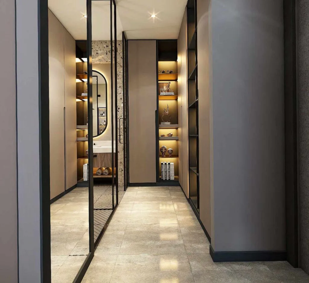interior render of closet and two bathroom views