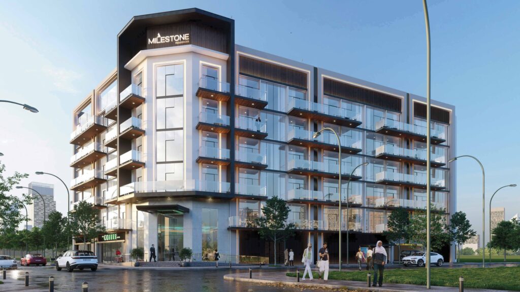 Exterior view of a modern multi-story residential building