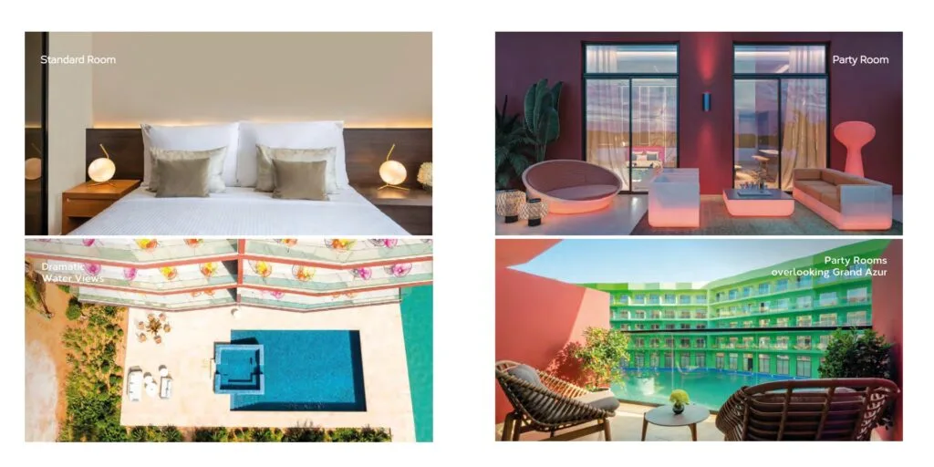 Bedroom, pool aerial view, and outdoor seating areas