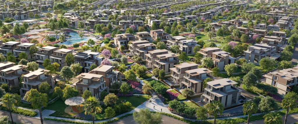 Aerial view of the Nad Al Sheba Gardens community (developer rendering)