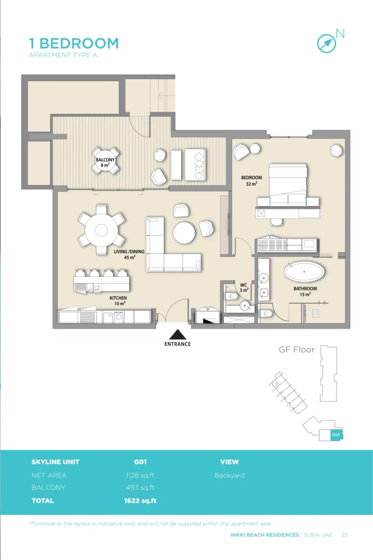Nikki Beach Residences Dubai floor plan 1 BR · 1622 sqft