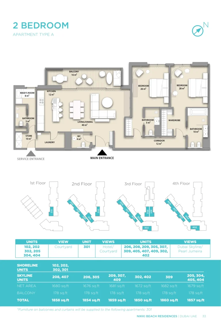 Nikki Beach Residences Dubai floor plan 2 BR · 1858 sqft