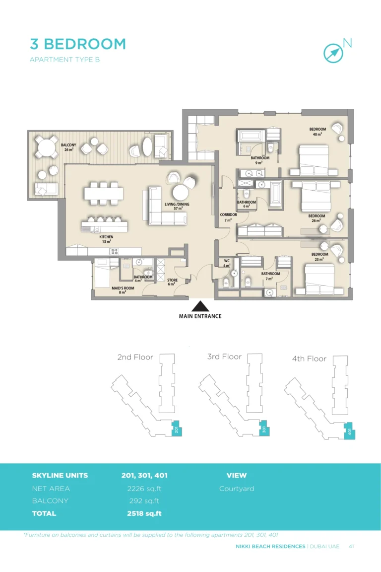 Nikki Beach Residences Dubai floor plan 3 BR · 2518 sqft