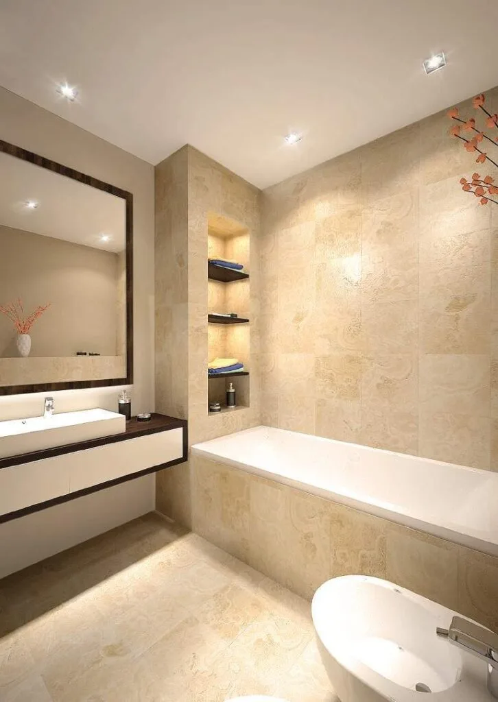 Park View Tower apartment bathroom with stone finishes