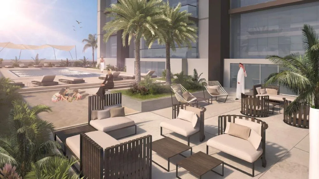Park View Tower podium terrace lounge next to the pool