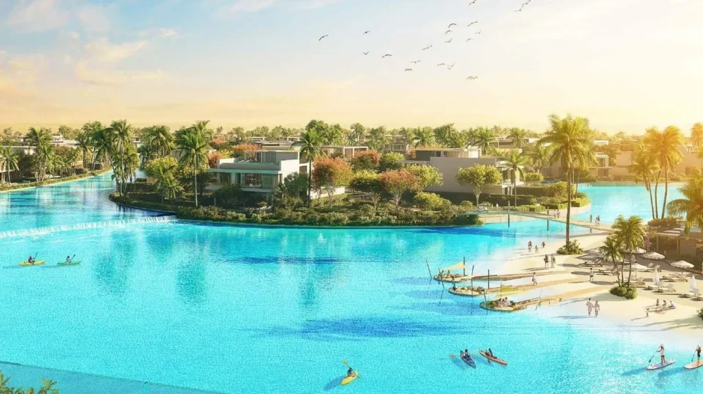 Вид на искусственное озеро и набережную в районе Dubai South проекта Azizi Venice 7