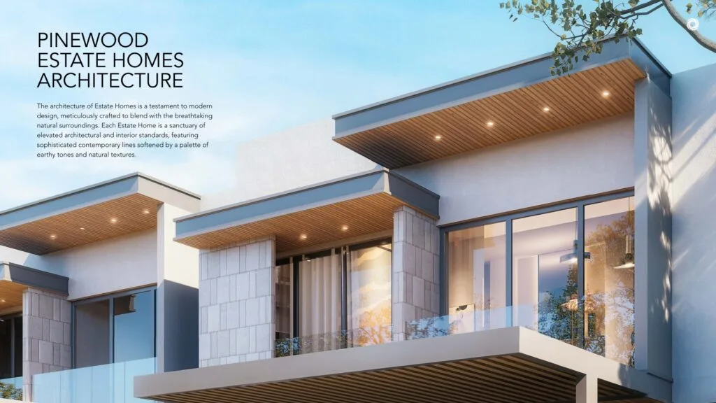 Modern exterior of estate homes with glass balconies