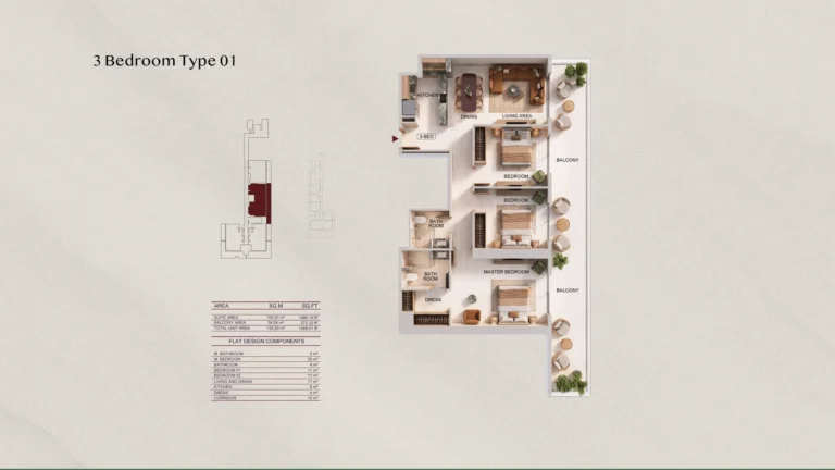 Binghatti Spectre floor plan 3 BR · 1459 sqft