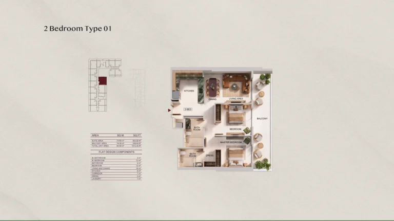 Binghatti Spectre floor plan 2 BR · 1012 sqft