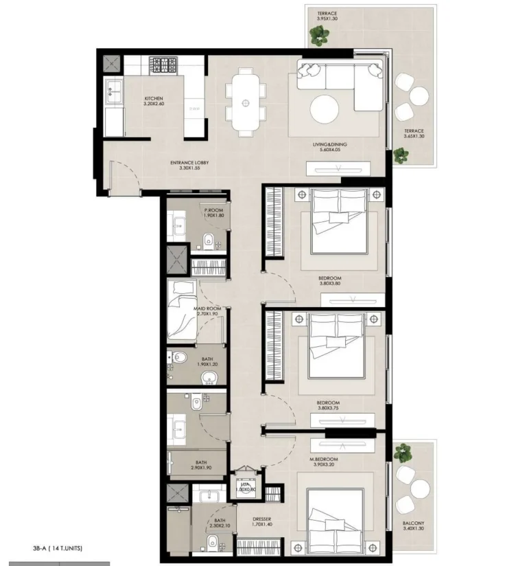 Rosewell Park floor plan 3-спальн.