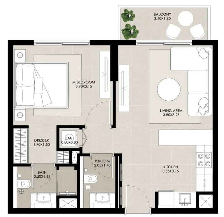 Rosewell Park floor plan 1-спальн.