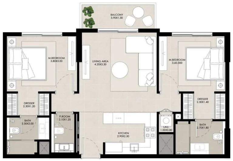 Rosewell Park floor plan 2-спальн.