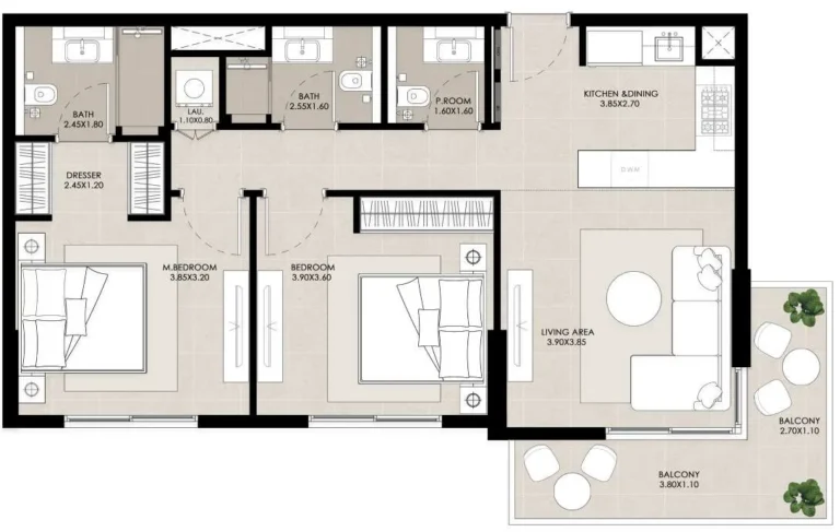 Rosewell Park floor plan 2-спальн.
