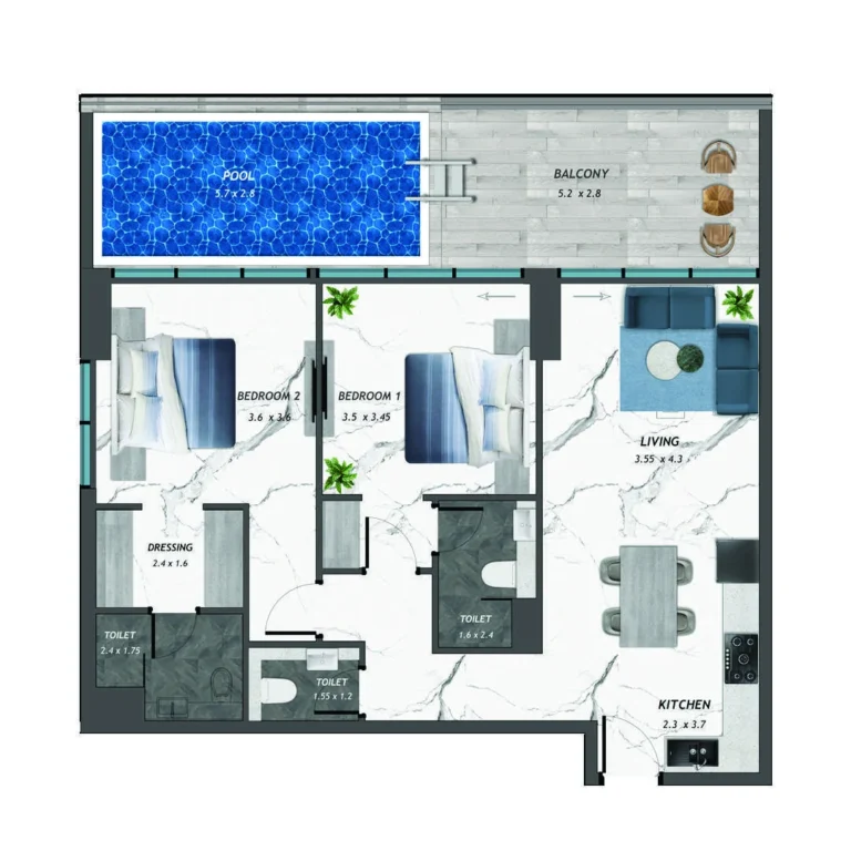 Samana Skyros floor plan 2 BR