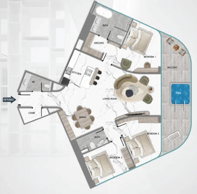 Samana Barari Heights floor plan 3 BR