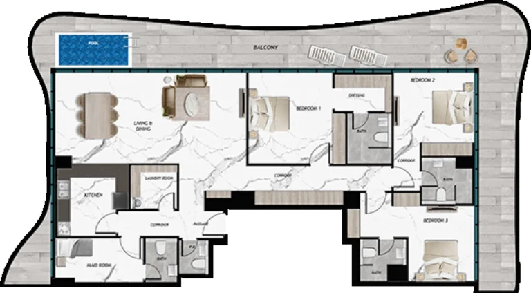 Samana Barari Views 2 floor plan 3 BR