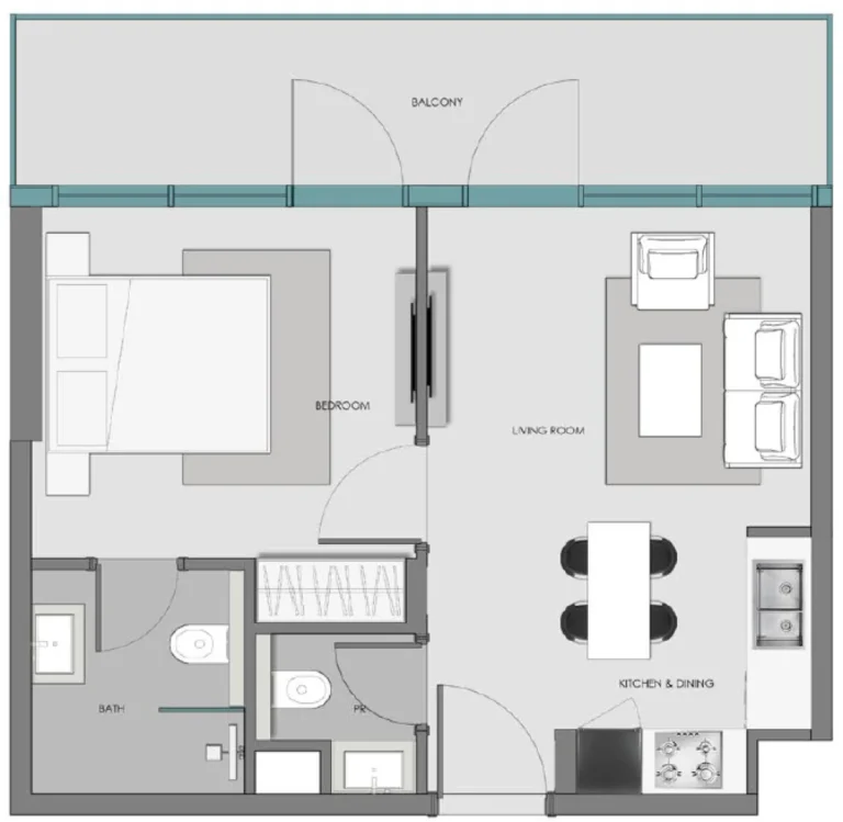 Samana Hills South 3 floor plan 1-спальн.