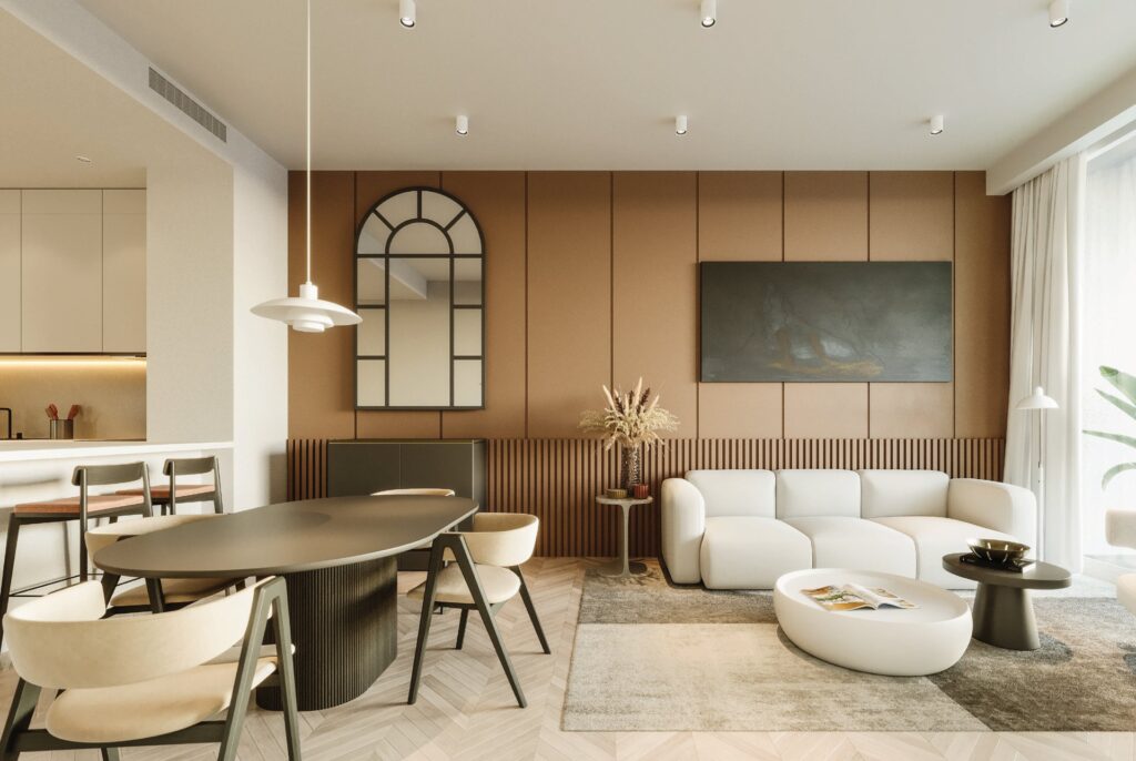 Interior dining area with oval table and chairs