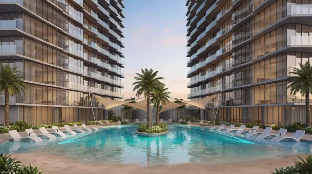 Skyhills Residences beach-style pool between the two towers