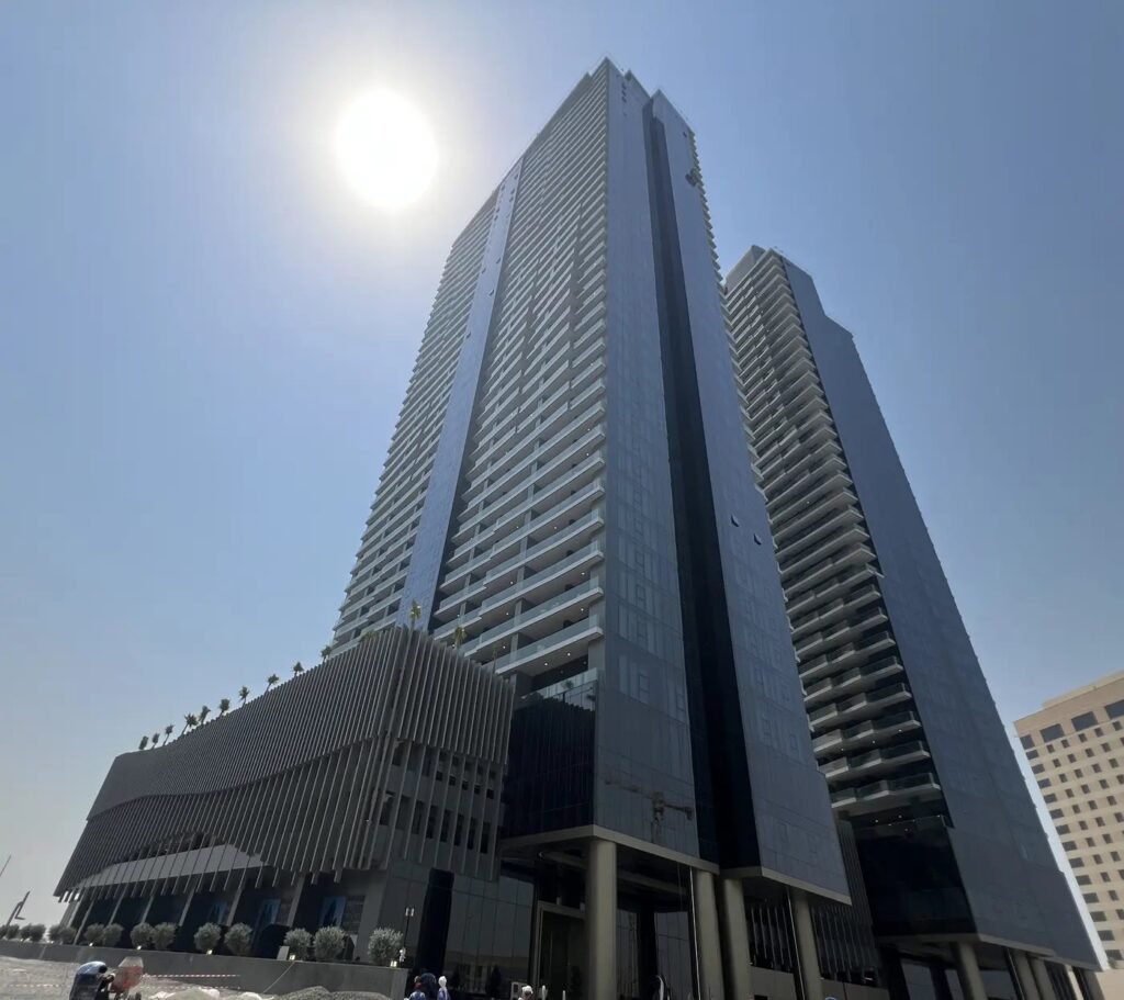 Skyhills Residences tower and podium facade, Dubai Science Park