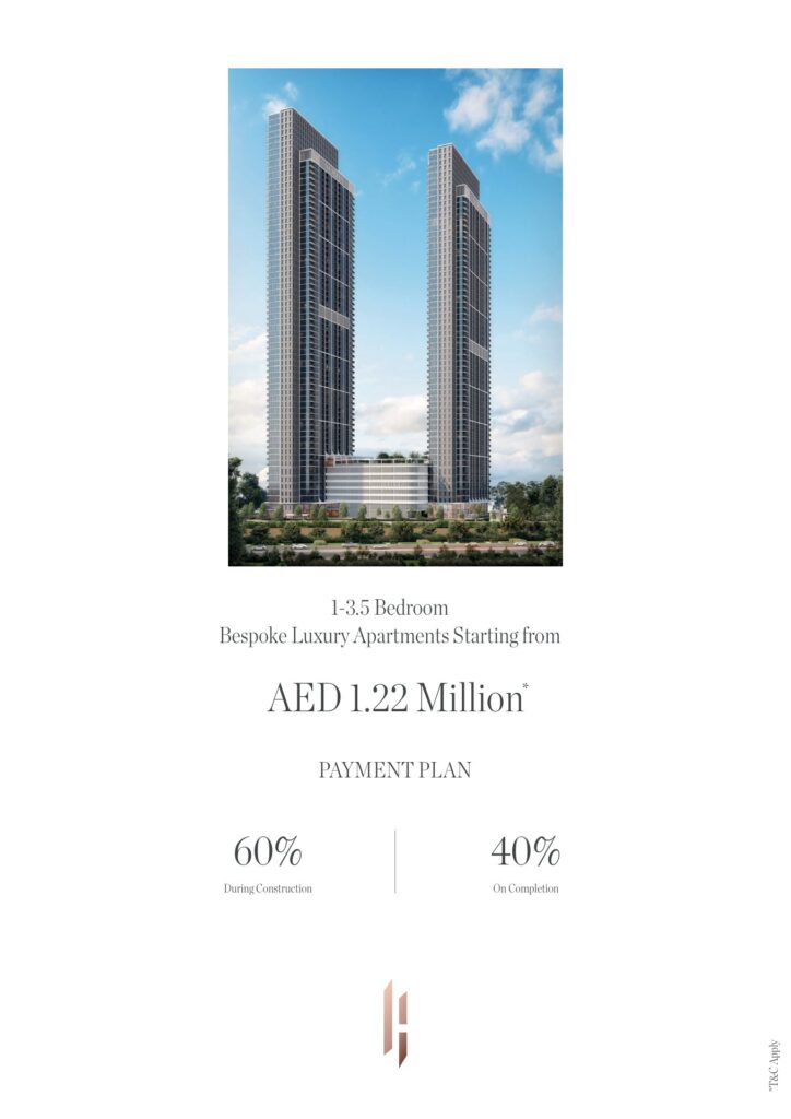 Two tall residential towers with clear sky background