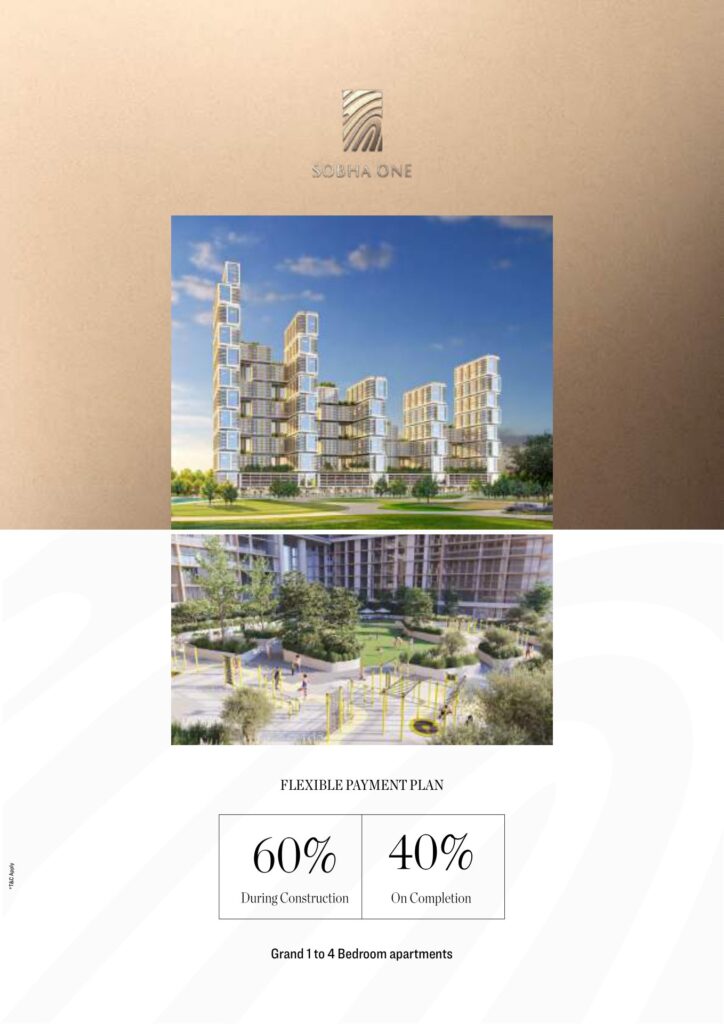 Exterior render of multiple modern residential towers with green park