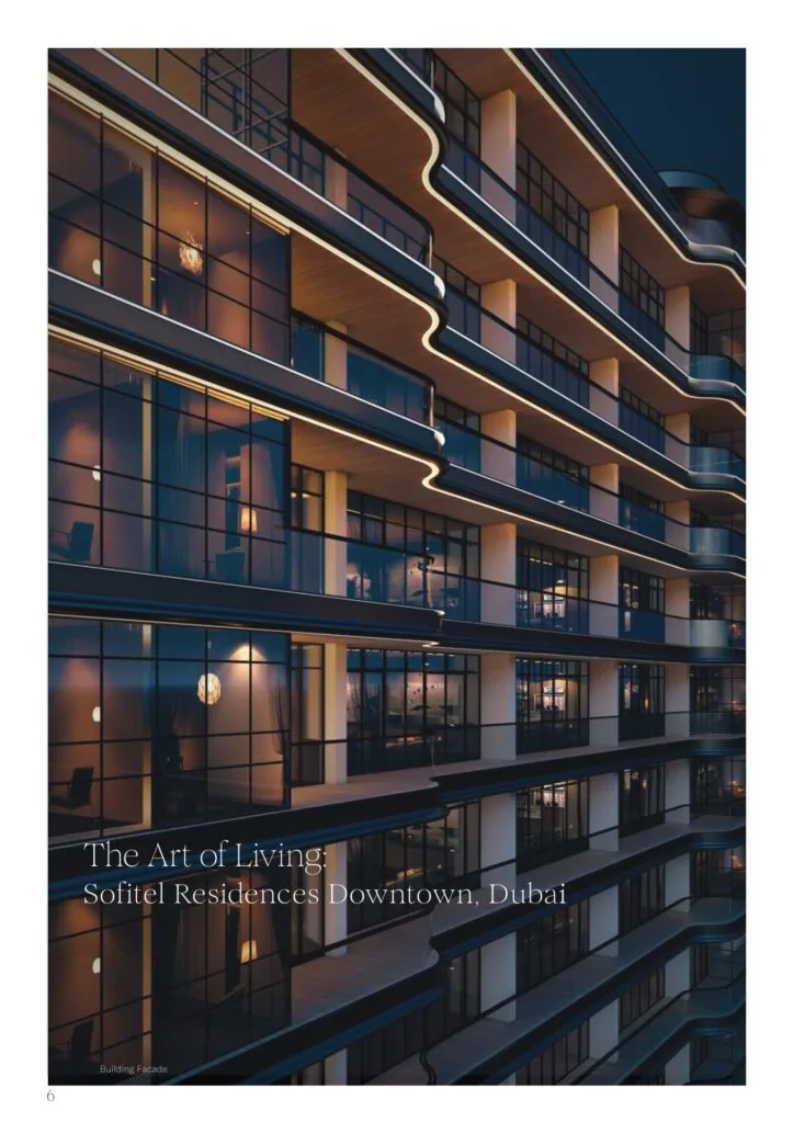Exterior view of modern residential building facade at dusk
