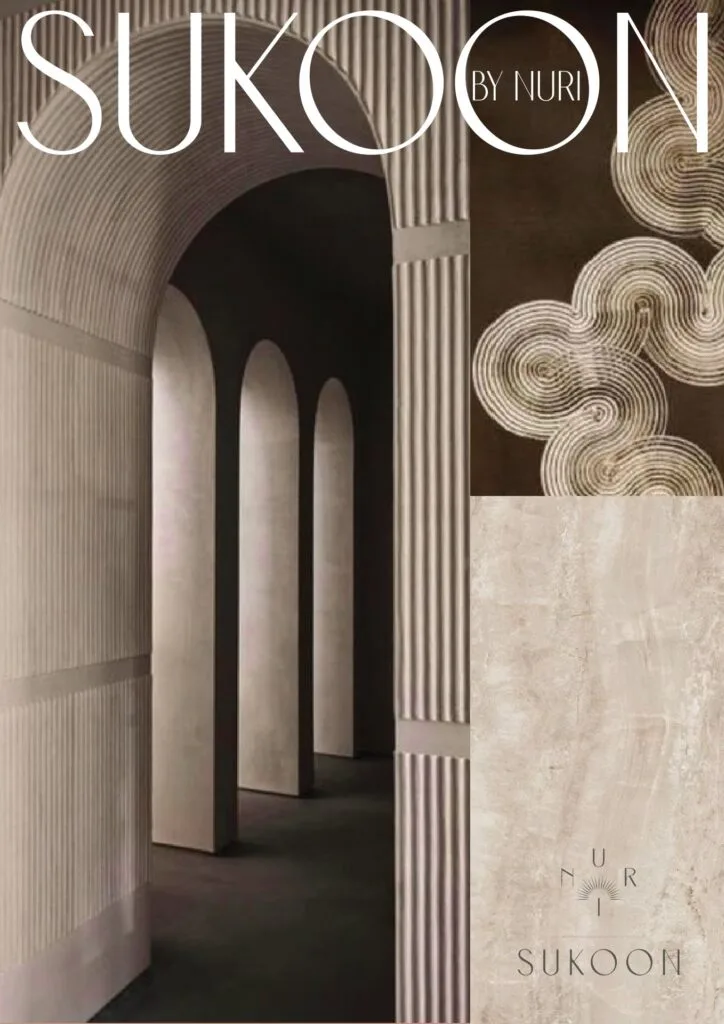 arched corridor with textured walls and decorative patterns