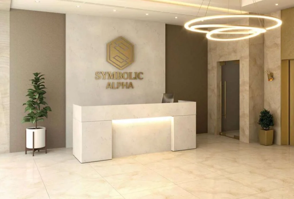 Reception area and seating lounge with modern decor