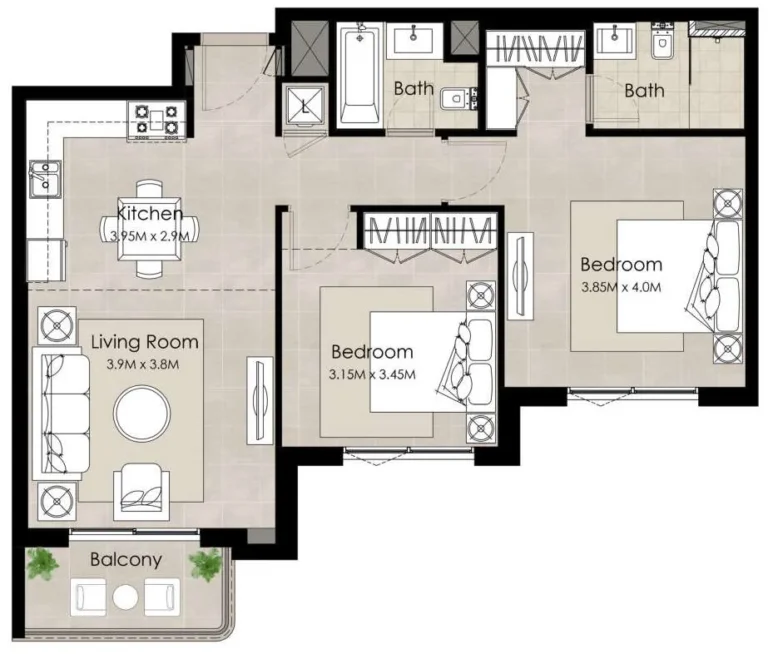 The Diplomat floor plan 2-спальн.