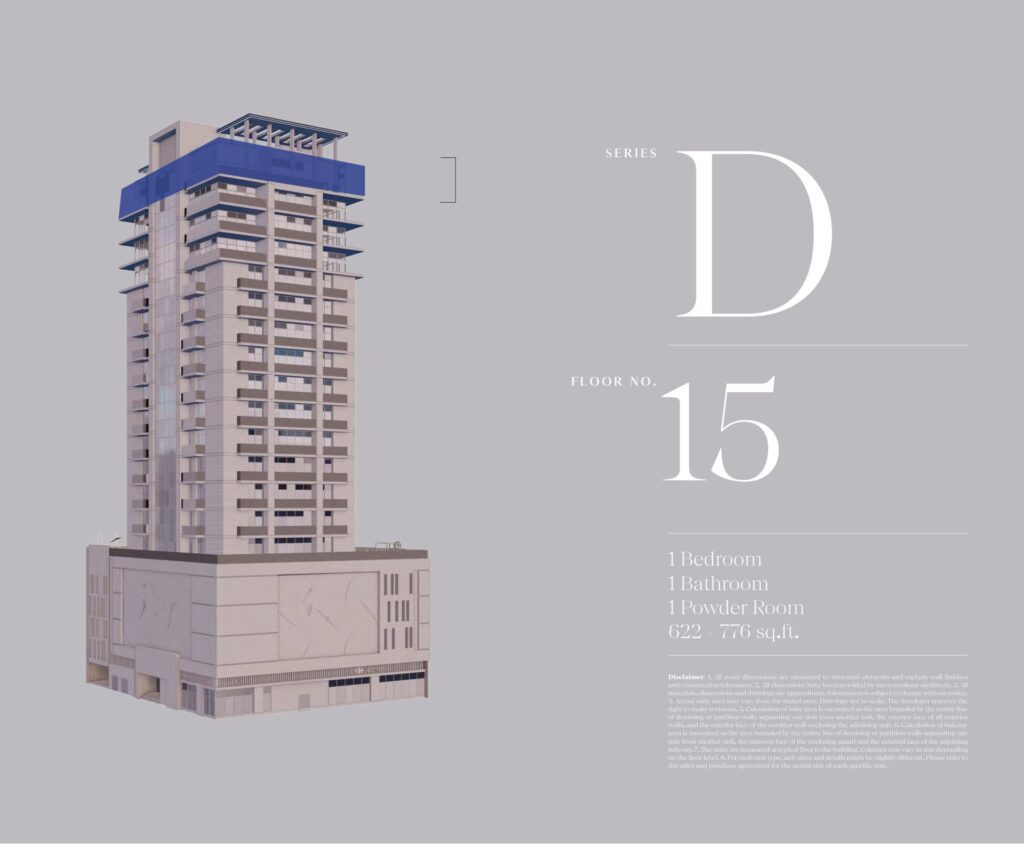 Exterior render of a high-rise building with balconies