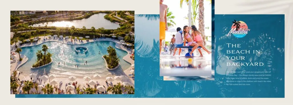 Aerial view of a large pool with palm trees and sun loungers