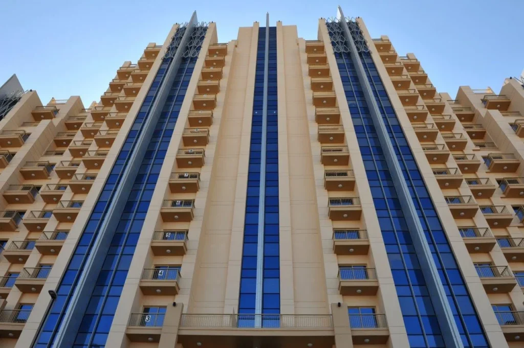 facade detail with balconies, The Manhattan, JVC District 10, Dubai