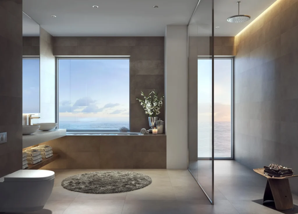 Bathroom with sea view in a The One JBR apartment (developer rendering)