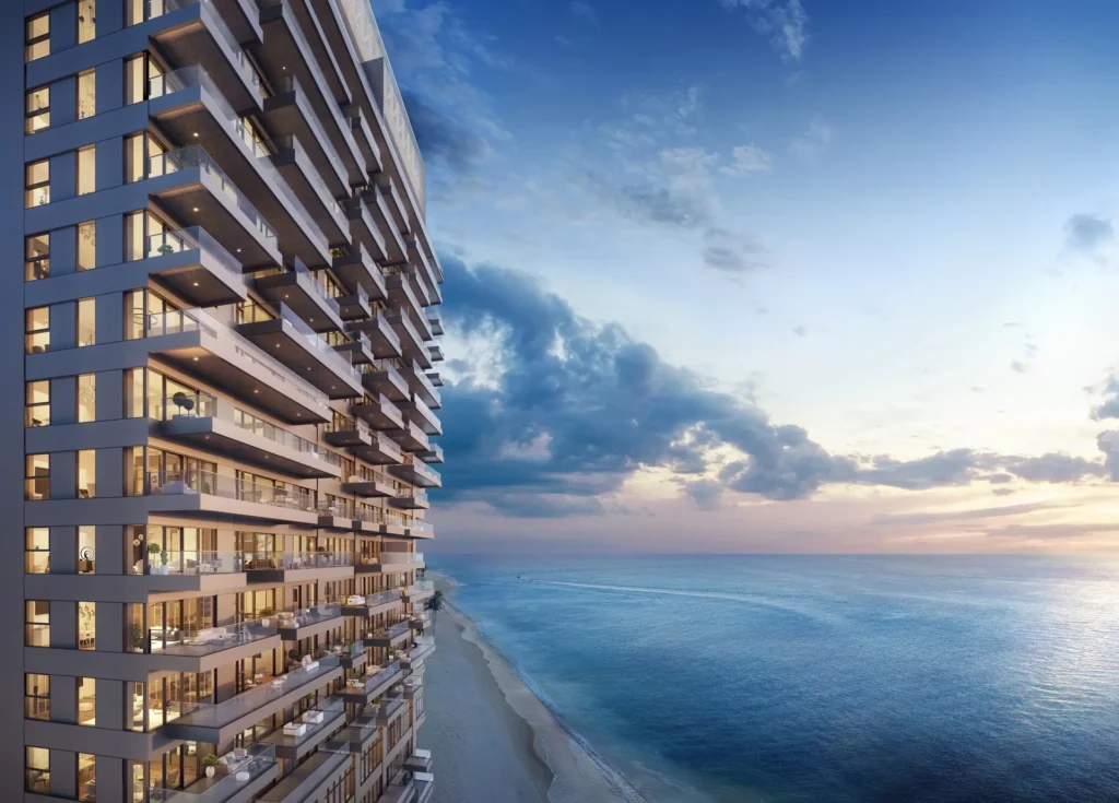 The One JBR facade with apartment balconies facing the sea (developer rendering)