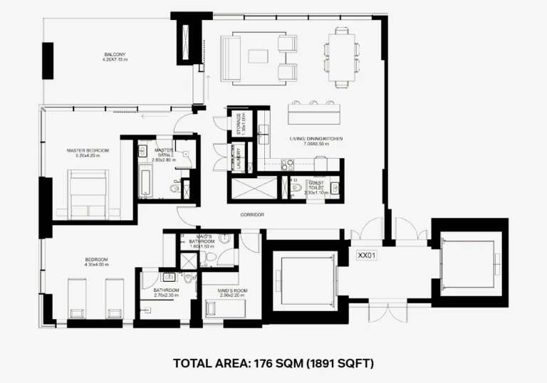 The One JBR floor plan 2 BR · 1891 sqft