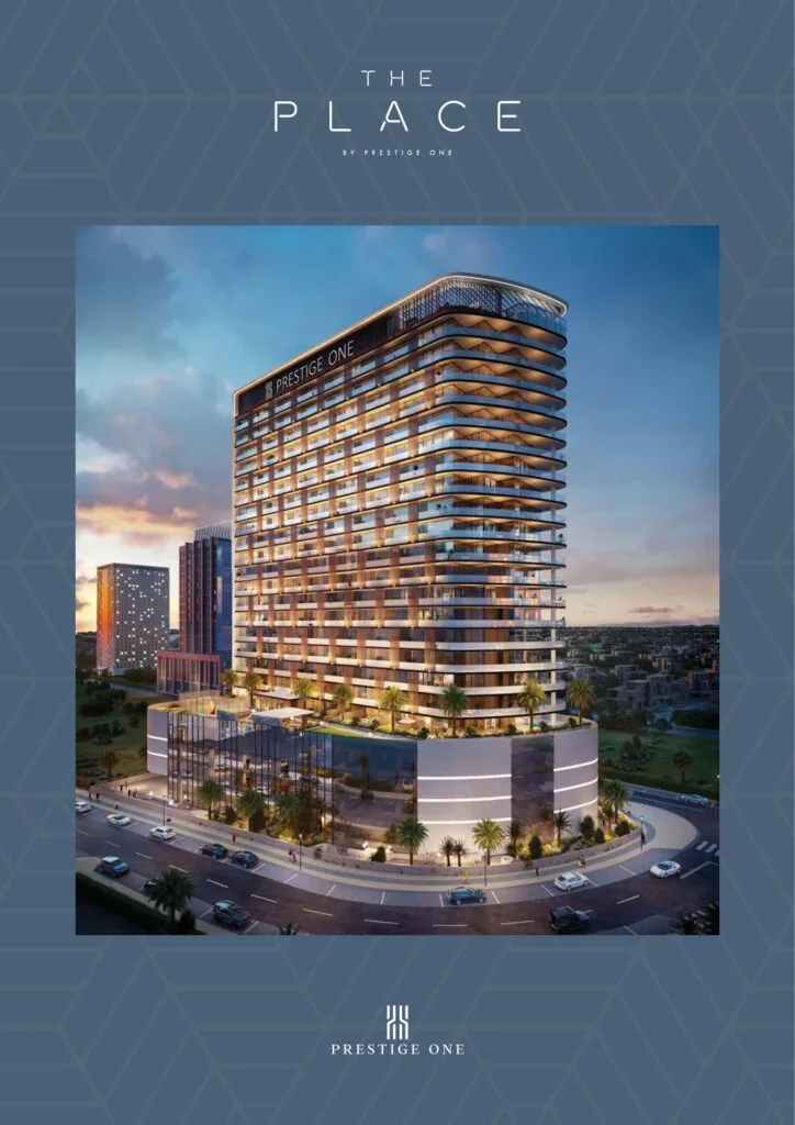 Exterior render of a multi-story residential building at dusk