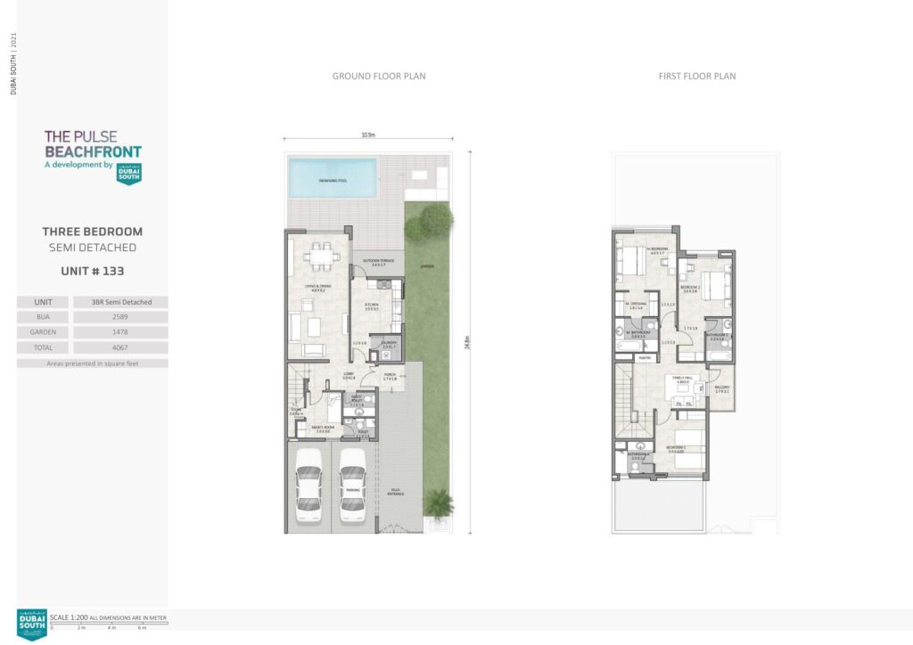 Ground and first floor plans of a three bedroom semi detached unit