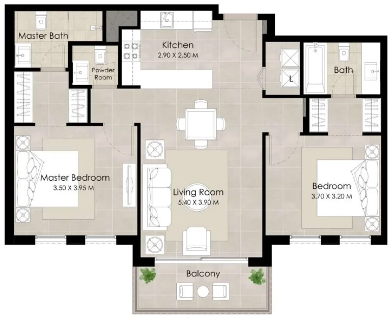 The Regent floor plan 2 BR