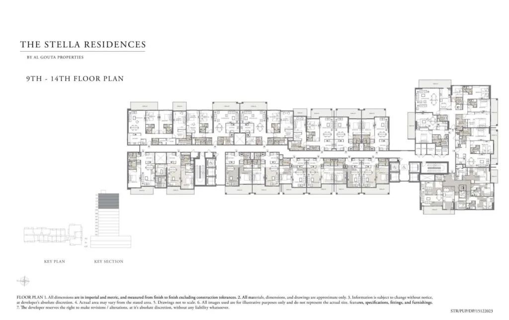 Interior render of a one bedroom apartment living and dining area